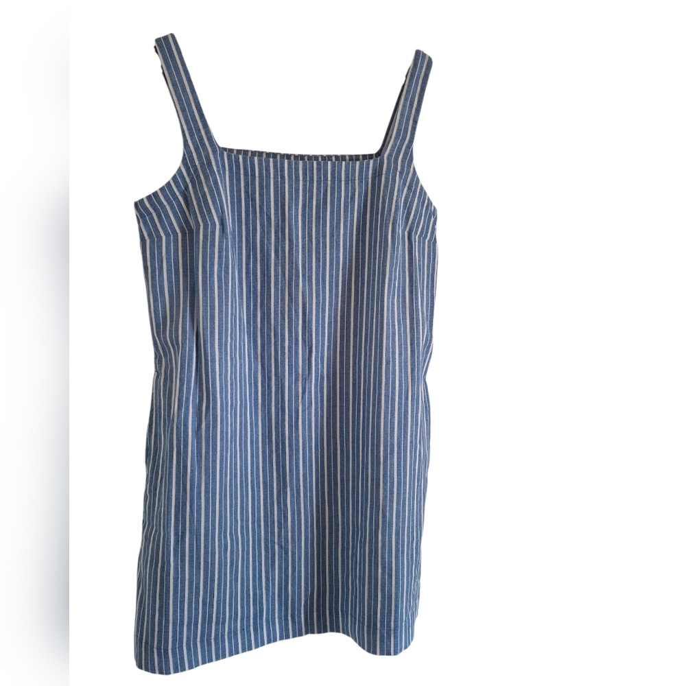 A New Day Blue and White Striped Dress Cotton And Linen Blend Lightweight Casual